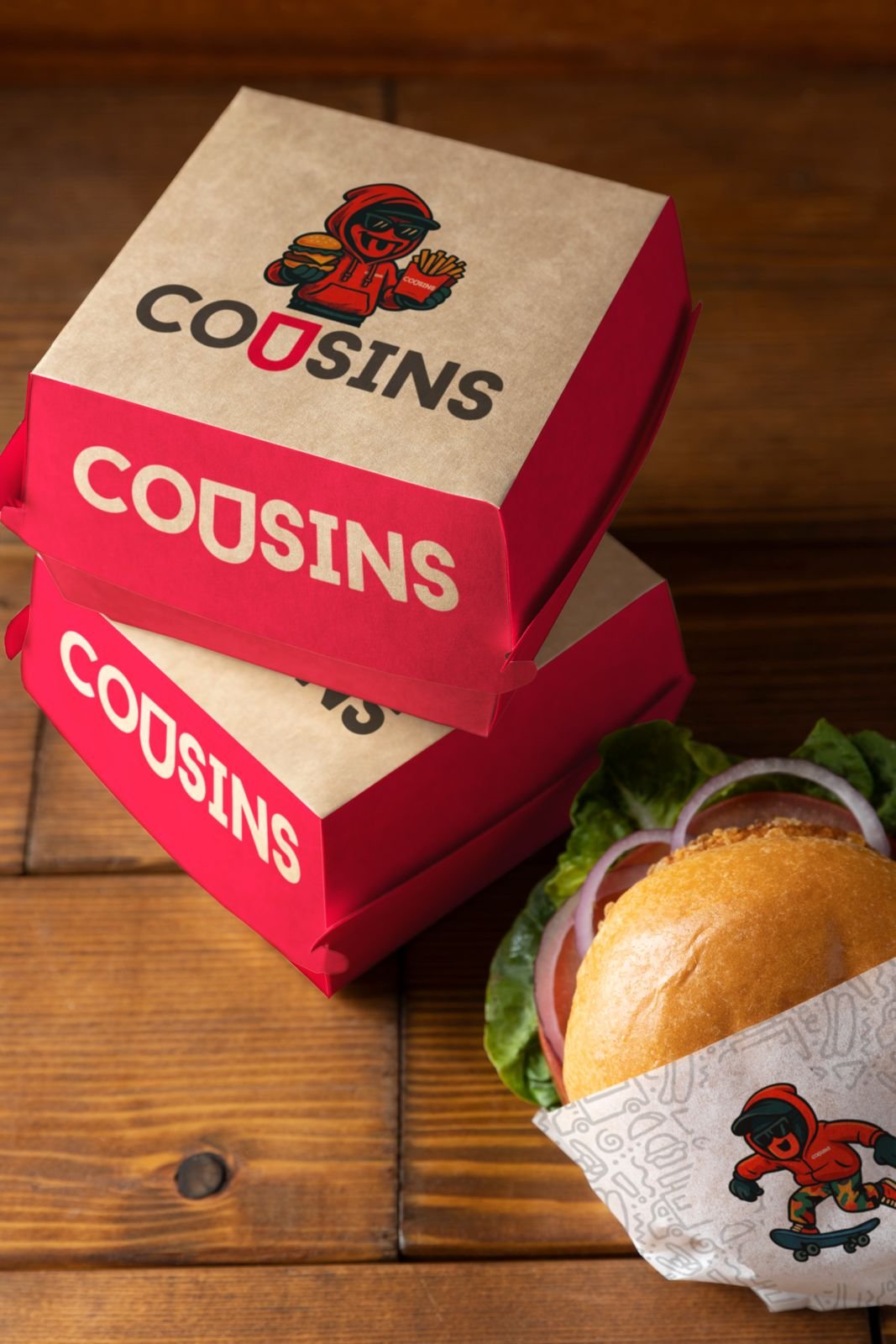 Cousins — Cajas y empaque para hamburguesas